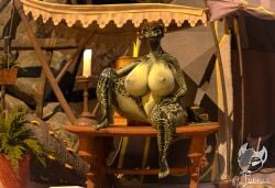 3d_(artwork) anthro areola argonian bethesda_game_studios big_breasts blender_(artwork) blender_cycles_(artwork) breasts butt digital_media_(artwork) female hi_res horn huge_breasts looking_at_viewer microsoft nipples nude reptile scales scalie signature skyrim solo tail the_elder_scrolls thick_thighs torielle69