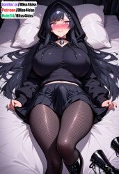 ai_generated anime_style aroused_expression artistic_nudity black_boots black_hoodie bliss4kiss body_sweat choker close_up_crotch curvaceous_figure cute_expression digital_illustration dripping_sweat dynamic_pose embarrassed_blush explicit_anime explicit_nudity fantasy_art fishnet_thighhighs flushed_cheeks futanari glossy_finish hands_on_skirt hentai_style high_quality_art highres indoor_scene intimate_pose lack_hair large_breasts legs_spread long_hair lying_on_bed nsfw_content perfect_proportions playful_blush pleated_skirt provocative_pose purple_eyes realistic_shading seductive_pose sexy_pose shy_pose skirt_lift sleek_body soft_lighting solo subtle_blush sultry_expression sweat teasing_pose trans_woman uncensored vibrant_colors visible_bulge voluptuous_figure wet white_sheets zip_up_hoodie