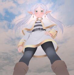 frieren fanart white_hair background green_eyes elf_ears elf_female arujii soft_shading pov translucent pixiv