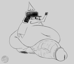 1boy anthro antonblast ballbuster_(antonblast) balls belly belly_on_ground erected_penis erection fat furry hyper hyper_balls hyper_penis large_balls large_penis male male_focus male_only mole_(animal) obese obese_male overweight overweight_male penis rogero_(artist) smug smug_face smug_grin smug_smile spiked_helmet stomach weight_gain