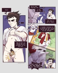 chastity_cage comic_page deltarune erection_under_clothes gay spamton_g_spamton tenna_(deltarune) undertale_(series) yaoi