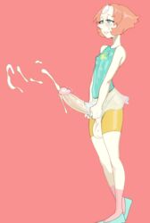 balls biting_lip blush colored cumshot ejaculation futa_only futanari gem_(species) hands-free handsfree_ejaculation heart-shaped_pupils hyper_balls hyper_penis hyper_testicles intersex modeseven pearl_(steven_universe) penis penis_under_skirt solo solo_futa steven_universe testicles