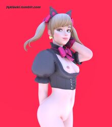 1girls 3d 74kiseki alternate_costume areolae black_cat_d.va blender blizzard_entertainment breasts cat_ears d.va female female_only nipples overwatch small_breasts solo thighhighs thighs