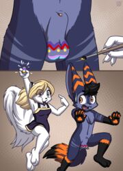 1boy 1girls 2018 animal_genitalia animal_penis anthro anthro_on_anthro anthro_only arctic_fox balls black_fur blue_fur canine canine_penis clothed clothing digital_media_(artwork) dress duo easter easter_balls egg female fennec fleeing fox full_body fur gloves_(marking) hair hetero hi_res holidays male mammal markings mole mole_under_eye multicolored_fur nude orange_fur painting penis penis_tip running running_away sheath sidni sidnithefox simple_background smile stack_(character) uncensored white_fur