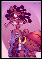 2girls abigail_lincoln angry big_breasts breast_grab breasts cartoon_network codename:_kids_next_door color cree_lincoln dark-skinned_female dark_skin female female_only grabbing grabbing_own_breast hoop_earrings hourglass_figure human melanin multiple_females multiple_girls numbuh_5 panties rivals seductive siblings sister sisters smile smooth_skin smug teen_girl teenager teeth wagner