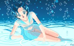 1girls 90s ami_mizuno bishoujo_senshi_sailor_moon blue_eyes blue_hair clothing female female_only human rex_(cg_artist) sailor_mercury see-through see-through_clothing skirt small_breasts solo sprite_art tagme