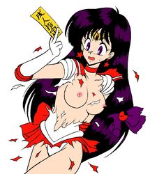 1990s 1992 20th_century bishoujo_senshi_sailor_moon breasts clothes color colored female female_only front_view human mutsuya nipples ofuda purple_eyes rei_hino sailor_mars solo straight_hair tagme torn_clothes