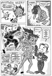 beast_boy comic dc_comics gay gizmo male monochrome penis straight_hair teen_titans