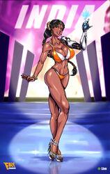 2d big_breasts bikini blizzard_entertainment breasts brown_skin cleavage dark-skinned_female dark_skin faymantra female female_only flag_bikini high_heels india indian indian_flag large_breasts looking_at_viewer national_personification open_toe_shoes overwatch solo symmetra