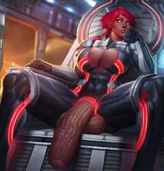 1futa balls big_breasts breasts c0rros1on cleavage dark-skinned_futanari dark_skin dickgirl erection futa_only futanari hyper hyper_penis intersex large_breasts looking_at_viewer penis solo solo_futa spread_legs testicles