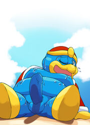 anthro areola avian balls barefoot bird close-up erection hat humanoid_penis king king_dedede kirby_(series) looking_at_viewer male male_only moobs mostly_nude nintendo nipples one_eye_closed open_mouth overweight penguin penis royalty seyrmo sitting solo spread_legs spreading uncut video_games