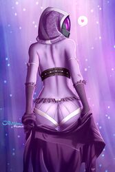 1girls 2017 ass bioware female_focus female_only gloves looking_back mass_effect quarian shirt_down smutbase tali'zorah_nar_rayya