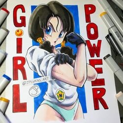 dragon_ball dragon_ball_z female green_panties jpcortes panties photo_(medium) solo traditional_media_(artwork) twintails videl