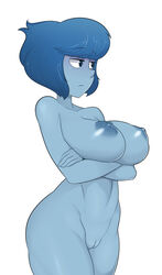 1girls big_breasts blue_areola blue_eyes blue_hair blue_skin bored disinterested female lapis_lazuli_(steven_universe) large_breasts looking_away milky_way_(artist) nude nude_female pussy short_hair solo steven_universe white_background