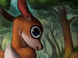 2018 anthro blue_eyes cervine cum cum_drip deer digital_media_(artwork) dripping female forest googly_eyes looking_at_viewer looking_back mammal photonoko rape_face tongue tongue_out tree