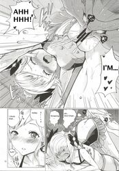 2017 blush corrin_(fire_emblem) corrin_(fire_emblem)_(male) doujinshi ejaculation elise_(fire_emblem) elise_(summer)_(fire_emblem) english_text fire_emblem fire_emblem_fates monochrome page_10 peter_mitsuru pinpoint swimsuit teenager