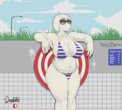 age_difference anthro armpits big_breasts bikini bodily_fluids boss_monster bovid breasts caprine chubby chubby_female cleavage clothed clothing cum cum_on_belly cum_on_breasts cum_on_face cum_on_wall curvy_figure doggomeatball eyewear female fur furry furry_only genital_fluids goat hi_res large_breasts leaning leaning_back leaning_on_wall mammal midriff milf navel older_female pattern_bikini pattern_clothing pattern_swimwear solo standing striped_bikini striped_clothing striped_swimwear stripes sunglasses swimwear target thick_thighs toriel undertale undertale_(series) video_games voluptuous white_body wide_hips