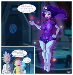 1girls 2boys big_breasts border breasts clothing cosmic_skin dialogue elbow_gloves english_text female floating galaxy_girl galaxy_skin gloves glowing hair head_dress human humanoid legwear looking_at_viewer male mammal morty_smith multiple_boys nipples purple_skin pussy randt rick_and_morty rick_sanchez speech_bubble stockings supernova_(rick_and_morty) text thighhighs white_border