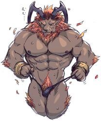 abs bulge clothing colored final_fantasy ifrit japanese_text male male_only mammal muscular pecs simple_background solo square_enix sunspotfish text thong video_games white_background