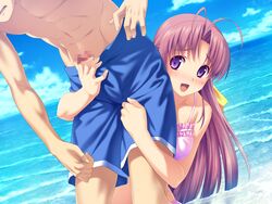 1boy 1girls aoi_matsuri beach bikini blush censored game_cg handjob handjob_over_clothes koutaro light-skinned_female light-skinned_male light_skin mosaic_censoring outside sex swimsuit tropical_kiss twinkle