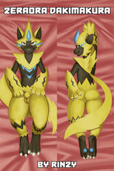 1boy absurd_res animal_genitalia anthro ass barefoot blue_eyes claws dakimakura_design english_text feline fur furry hi_res legendary_pokémon looking_at_viewer looking_back lying male male_only male_zeraora mammal nintendo nude on_back on_front pawpads paws pokémon_(species) pokemon presenting presenting_hindquarters rinzy sharp_claws sheath smile solo solo_male testicles text toe_claws video_games zeraora