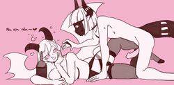 1boy 1girls bat_wings bottle demon drunk funamusea horns huge_breasts imminent_sex lil_(funamusea) maekami_(funamusea) mask penis sex straight sweat watermystic277