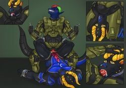 2018 anal anal_penetration anal_sex anthro armor blanch bondage bound clothing cum dragon eglan eglan_(artist) fellatio furry gay gear halo_(series) male male_only musk no_humans oral scalie scot365 sex sniffing spartan_(halo) suit sweat yaoi