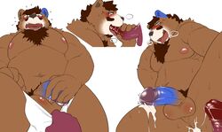 2018 ambiguous_species anal anal_sex bear blush briefs clothing cum cum_in_ass cum_in_mouth cum_inside duo fellatio hat kemono male mammal obese oral overweight penetration sex sheeporwolf simple_background steam sweat underwear undressing white_background yaoi