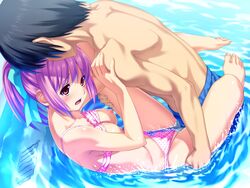 barefoot bikini bikini_aside blush breasts censored game_cg hinata_hanabi koutaro nipples sex swimsuit tropical_kiss twinkle