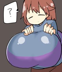 1girls 2d ? alternate_breast_size blush breasts busty female female_only frisk huge_breasts human human_female human_only hyper hyper_breasts hypnotized_presentation petronoise solo sweater toby_fox undertale undertale_(series)