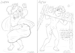 1girls bear before_and_after black_and_white cage clothed clothed_female dancing female gypsy mammal naked nude nude_female polar_bear solo stocks trapped volatus white_background zooshi