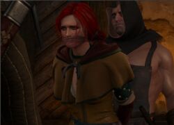 1girls 2boys 3d arms_behind_back arrest benja100 bound bound_wrists captured cd_projekt_red gagged red_hair the_witcher the_witcher_(series) the_witcher_2 the_witcher_3:_wild_hunt triss_merigold