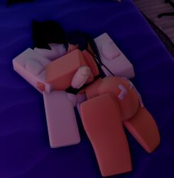 1boy 1girls 3d ass balls bed bikini blue_hair catsulithr34 cum cum_in_pussy hugging penis roblox roblox_avatar robloxian tagme teasing