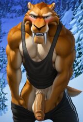 abs ai_generated anthro anthro_male balls biceps big_balls big_penis blush diego_(ice_age) furry gay hand_in_pants ice_age_(series) looking_at_viewer male male_only muscular muscular_male nipples pants_down pecs penis smile toned_body toned_male twall97