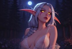 ai_generated cptndunsel elf_female facial_markings night_elf nightgown see-through see-through_clothing tagme white_hair world_of_warcraft yellow_eyes