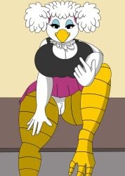 2022 2d 2d_(artwork) 2d_artwork anthro avian barefoot beak bedroom_eyes big_breasts big_breasts big_breasts bird bird_girl breasts breasts breasts chicken chicken_girl chuck_e_cheese_(franchise) cleavage clothed digital_art digital_drawing_(artwork) digital_media_(artwork) dress female furry furry_female helen_henny huge_breasts huge_breasts inviting inviting_to_sex mascot no_panties pussy sitting skirt twintails vagina white_feathers white_hair wreckandscrap yellow_legs