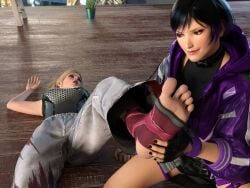 2girls asian_female barefoot caucasian_female choking feet female female_only foot_fetish image_set interracial lidia_sobieska reina_mishima ryona ryonafan45 tekken tekken_8 yuri