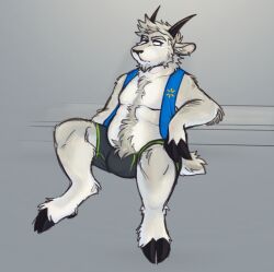 1boy anthro boxers briefs chubby chubby_anthro fat furry furry_only goat male male_only mountain_goat shiftpup white_fur