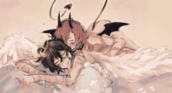 2boys angel angel_boy angel_wings blush bottom_dazai brown_hair brunet bsd bungo_stray_dogs bungou_stray_dogs chuuya_nakahara closed_eyes color colored couple_sex dazai_osamu demon demon_boy demon_horns demon_tail demon_wings duo duo_focus duo_male halo kissing_head love male male/male male_only male_penetrated male_penetrating male_penetrating_male nakahara_chuuya nude open_mouth osamu_dazai penetration red_hair romantic romantic_ambiance romantic_couple romantic_sex scar scars scars_on_arm thrusting twink twitter