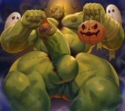 abs balls bara biceps big_balls big_penis dsharp_k erection green-skinned_male green_body green_skin halloween holidays male male_nipples male_only manly muscular_male nipples nude orc orc_male pecs penis teeth teeth_visible tusks