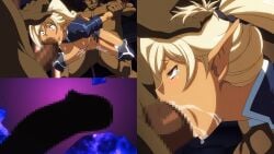 1girls 2boys arm_grab big_cock big_penis blonde_hair censored censored_penis cloe_(kuroinu) cock dark-skinned_female dark_elf dark_elf_female deepthroat defeated elf elf_ears elf_female head_grab huge_cock kuroinu_~kedakaki_seijo_wa_hakudaku_ni_somaru~ large_penis long_penis massive_penis mmf_threesome monster monster_cock monster_rape mosaic_censoring oral orc orc_male penis penis_in_mouth penis_in_pussy pointy_ears pussy_juice pussy_juice_trail rape rolling_eyes saliva saliva_trail screencap screenshot spitroast standing stitched sweat sweatdrop sweating tan-skinned_female tan_skin tears threesome wet x-ray