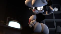 3d 3d_model aidenz aidenz_(artist) animal_humanoid anthro ass big_butt black_and_white_fur blue_eyes boobies boobs boobs_out breasts breasts_out bubble_butt computer computer_desk female furry furry_butt furry_female girl glasses hands horny_smile huge_butt legs looking_back_at_viewer moon naked_furry night_time nipples nude nudity pink_nose sabrina_(sabrina_online) sabrina_online sitting_down skunk skunk_girl solo tailless thick thick_butt tits two_tone_fur uncle_aiden white_cheeks white_hair white_mouth windows