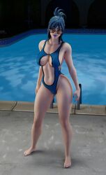 1female 1girls big_breasts big_thighs blue_eyes blue_hair breasts female female_only fortnite fortnite:_battle_royale hope_(fortnite) light-skinned_female light_skin long_hair looking_at_viewer looking_over_eyewear looking_over_sunglasses pool short_hair solo solo_female sunglasses swimming_pool swimsuit swimwear tagme tinted_eyewear zen_art