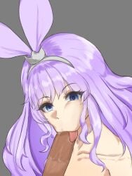 :>= alternate_breast_size bad_id bad_pixiv_id blue_eyes collarbone delphinus_yukino_(saint_seiya:_rising_cosmo) empty_eyes female flat_chest grey_background highres long_hair looking_at_viewer mrtyk_rush nude open_mouth oral penis purple_hair saint_seiya saint_seiya:_rising_cosmo simple_background solo tongue tongue_out wavy_hair