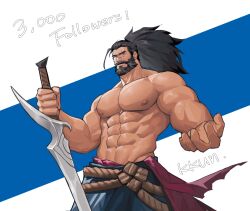 abs bara beard biceps clothing daddy kunkun586586 league_of_legends male male_nipples male_only manly mature_male muscular_male nipples pecs riot_games scar yasuo