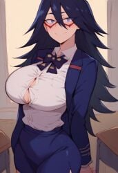 1girls ai_generated big_breasts black_hair blue_eyes clothed clothing color female female_focus female_only hi_res large_breasts light-skinned_female light_skin long_hair midnight_(my_hero_academia) my_hero_academia santaclausai solo solo_female superheroine tagme thick_thighs