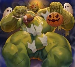 abs balls bara biceps big_balls big_penis dsharp_k erection green-skinned_male green_body green_skin halloween holidays male male_nipples male_only manly muscular_male nipples nude orc orc_male pecs penis teeth teeth_visible tusks