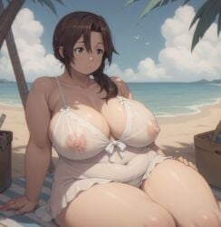 ai_generated bbw big_breasts chubby_female death_march_kara_hajimaru_isekai_kyousoukyoku innkeeper matronai_(artist) milf mosa mother relaxing sheer_clothing