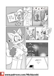 aged_up alternate_breast_size anthro anthro_only big_breasts blowing_kiss comic furry furry_female furry_male furry_only huge_breasts kiss_mark michiyoshi miles_prower rouge_the_bat sonic_(series)