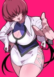 1girls big_breasts big_breasts boob_window cleavage cleavage_cutout clothed dress female fishnets hand_on_hip happy jacket king_of_fighters legs light-skinned_female light_skin long_hair looking_at_viewer open_mouth ponytail pov red_hair shermie_(kof) skirt thick thick_legs thick_thighs thighs tied_hair voluptuous voluptuous_female wide_hips yaki_usagi